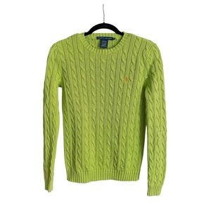 RALPH LAUREN Lime Green Cable Knit Cotton Sweater Women’s Preppy Pullover Size M